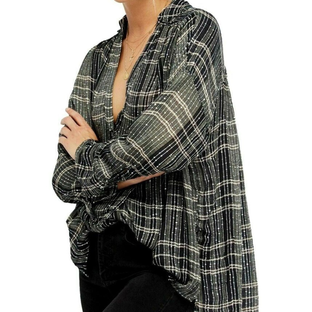 Free People Fearless Love Sequin Plaid Tunic